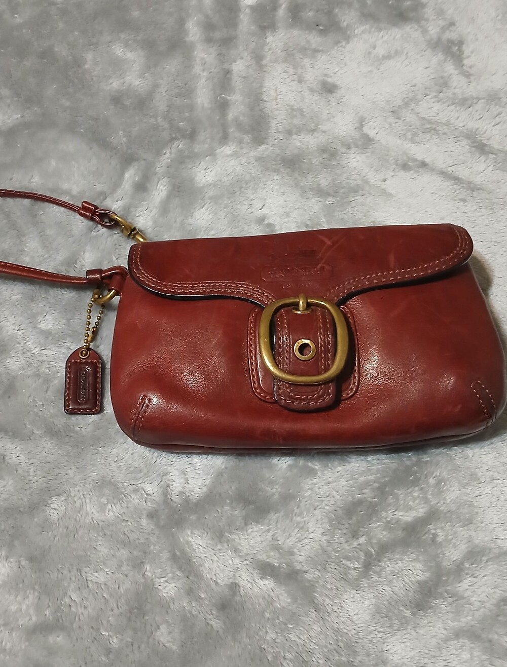 CoachBleecker Red Leather Wristlet with Brass Hardware